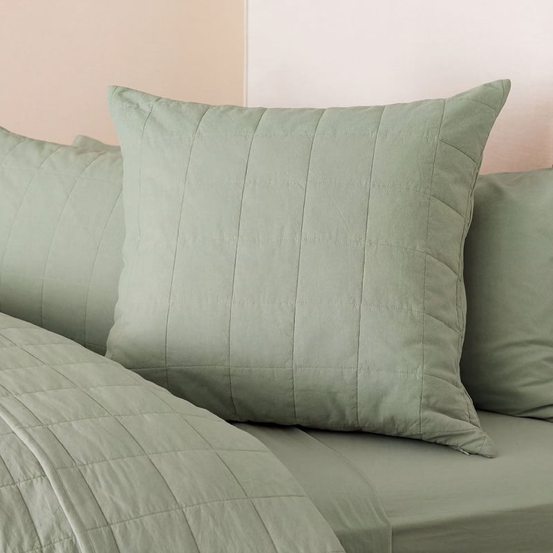Stonewashed Cotton Gumleaf Quilted Grid Pillowcases