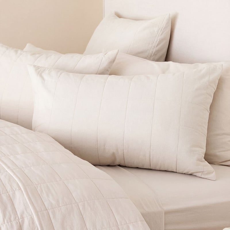 Stonewashed Cotton Coconut Quilted Grid Coverlet Separates