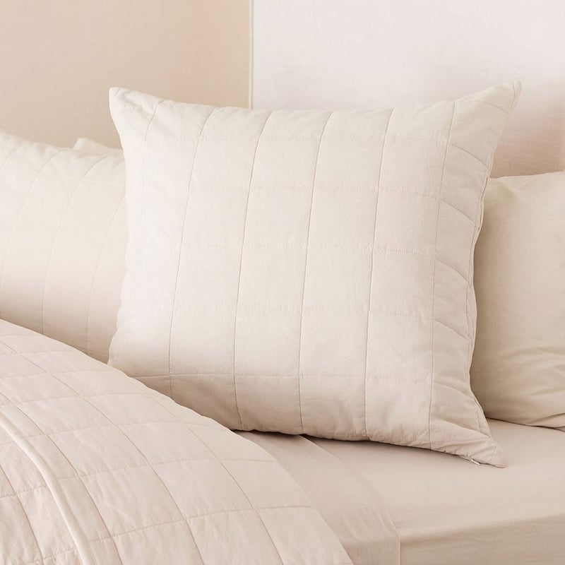 Stonewashed Cotton Coconut Quilted Grid Coverlet Separates