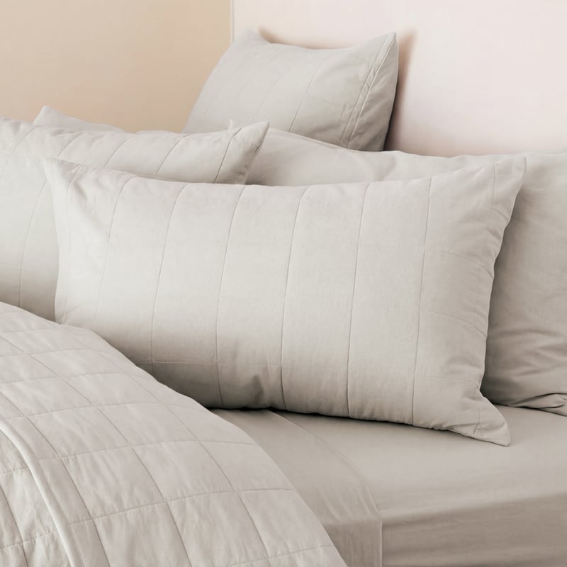 Stonewashed Cotton Moon Grey Quilted Coverlet Separates