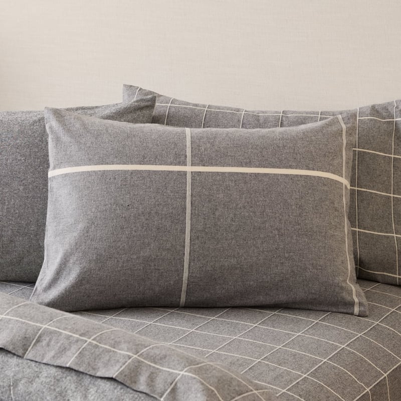 Fiore Grey Grid Flannel Quilt Cover Set