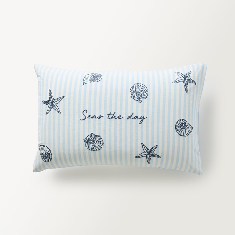 Seas The Day Blue Embroidered Pillowcase