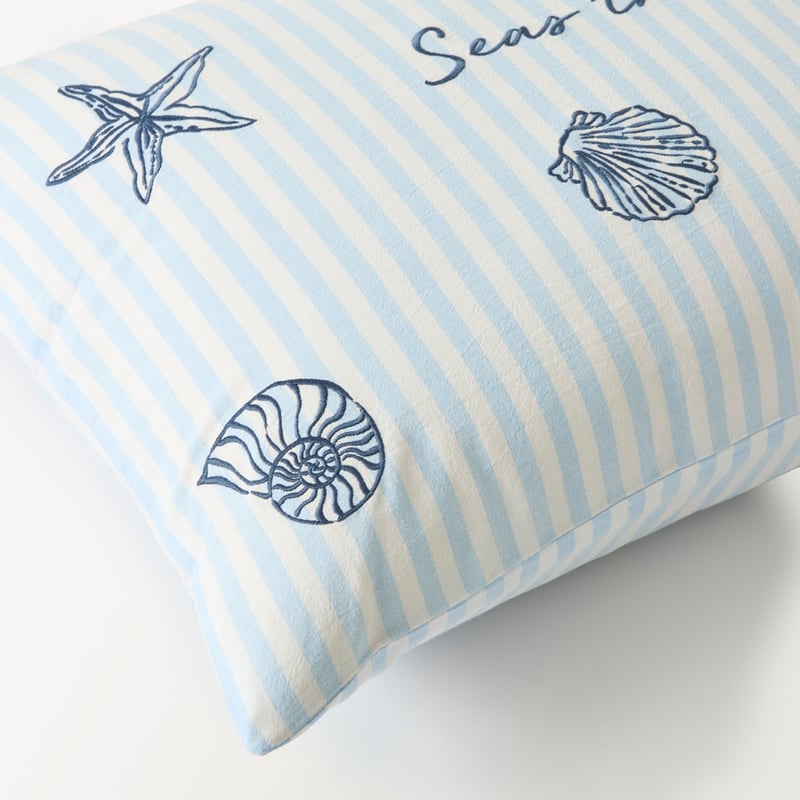 Seas The Day Blue Embroidered Pillowcase