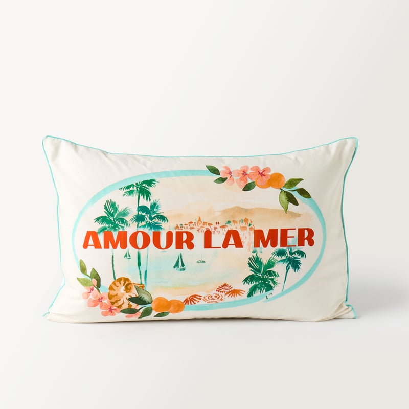 Amour La Mer Coconut & Multi Text Pillowcase