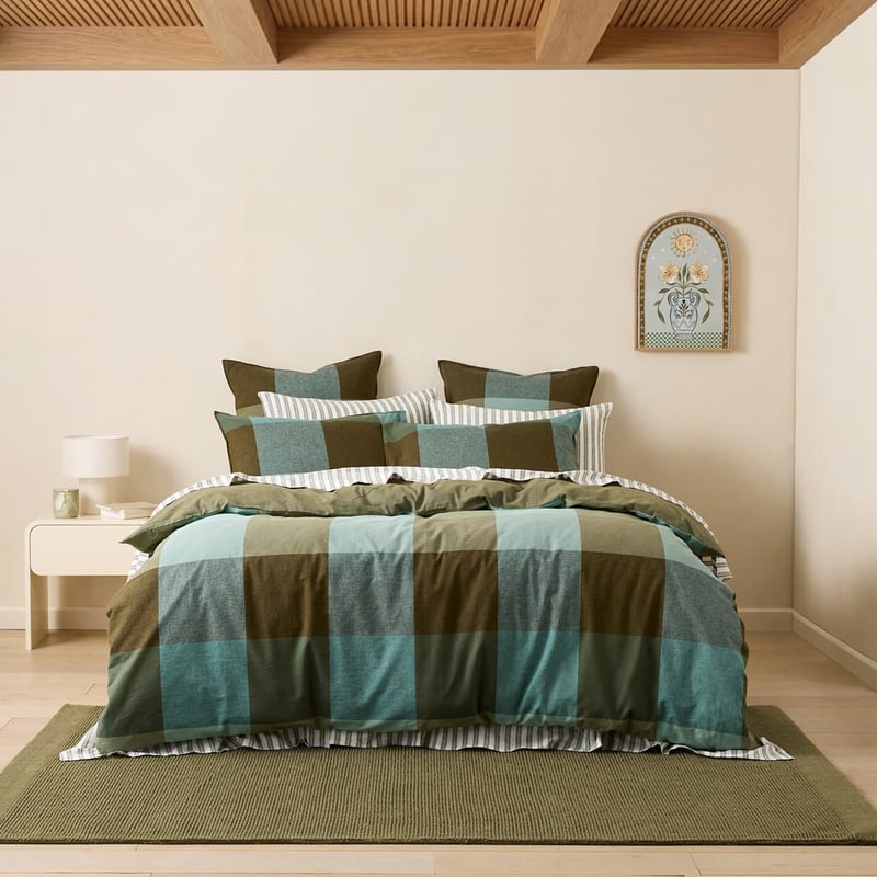 Alma Check Mineral Linen Cotton Quilt Cover Set + Separates 
