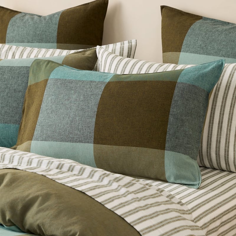 Alma Check Mineral Linen Cotton Quilt Cover Set + Separates 