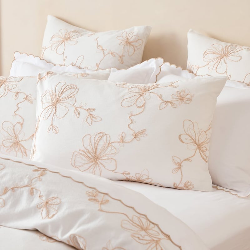 Eleni Embroidered White Quilt Cover Set Set + Separates