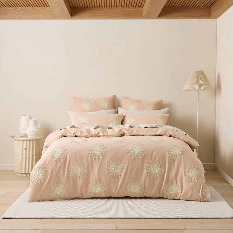 Helios Terracotta Embroidered Quilt Cover Set + Separates