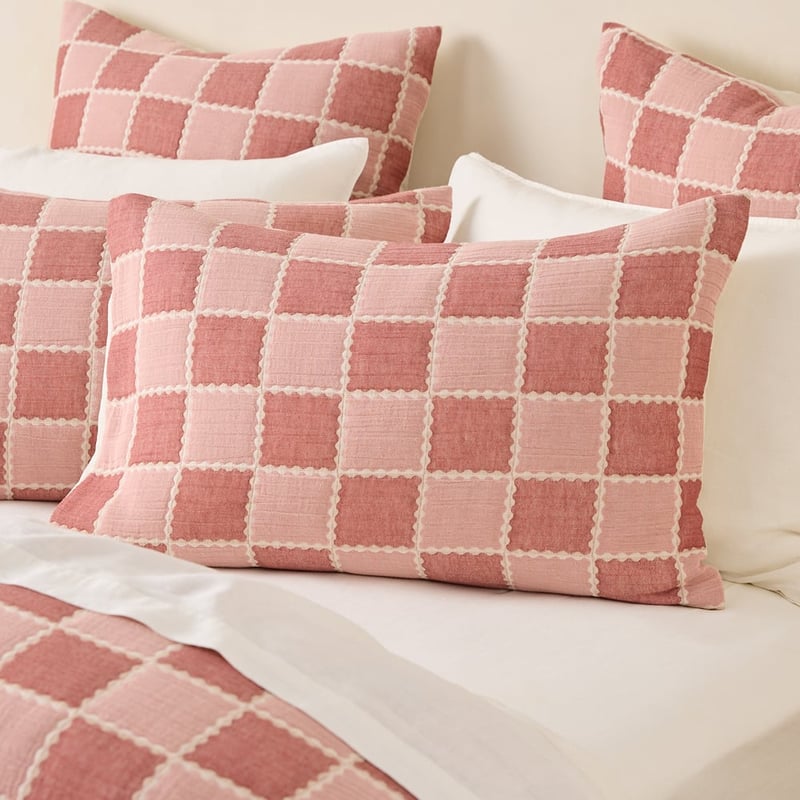 Nellie Dusty Rose Check Quilt Cover Set + Separates