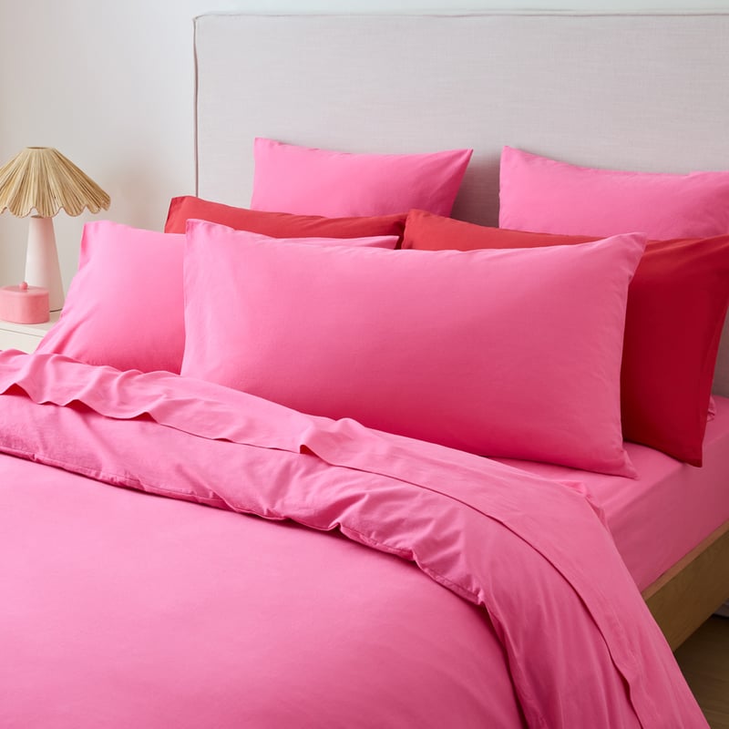 Stonewashed Cotton Hot Pink Quilt Cover Separates