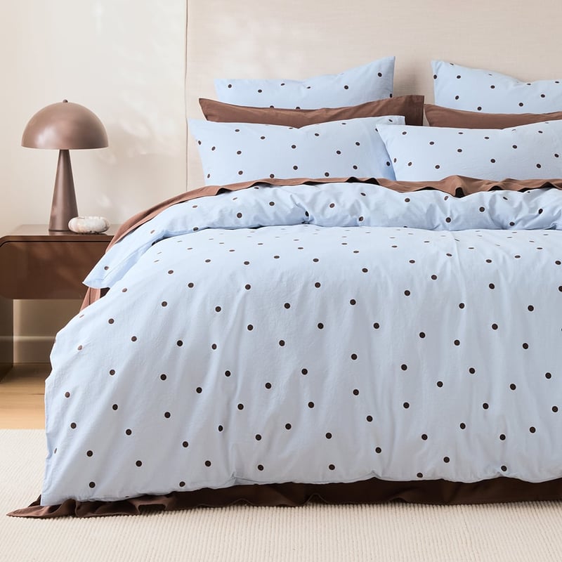 Stonewashed Cotton Coast & Chocolate Spot Quilt Cover Separates