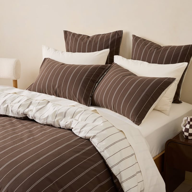 Stonewashed Cotton Chocolate Pencil Stripe Quilt Cover Separates