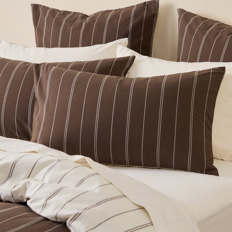 Stonewashed Cotton Chocolate Pencil Stripe Quilt Cover Separates