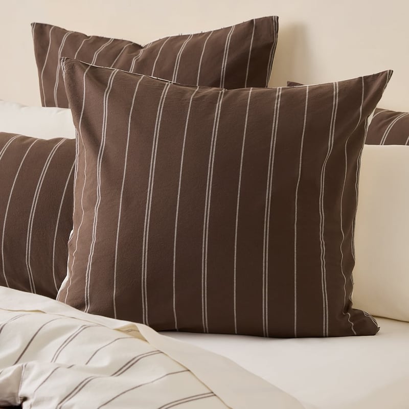 Stonewashed Cotton Chocolate Pencil Stripe Quilt Cover Separates