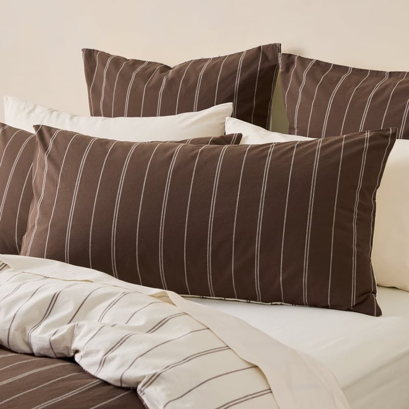 Stonewashed Cotton Chocolate Pencil Stripe Quilt Cover Separates