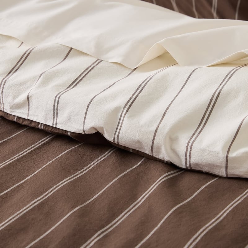 Stonewashed Cotton Chocolate Pencil Stripe Quilt Cover Separates