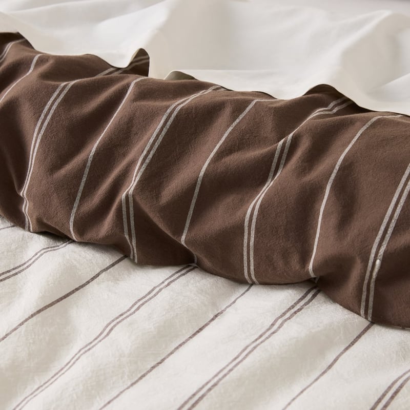 Stonewashed Cotton Chocolate Pencil Stripe Quilt Cover Separates