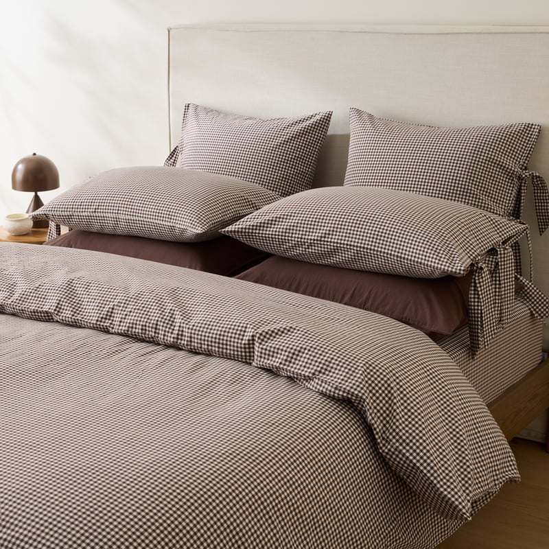 Stonewashed Cotton Chocolate Mini Gingham Pillowcases