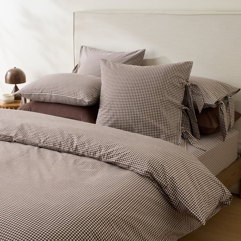 Stonewashed Cotton Chocolate Mini Gingham Pillowcases