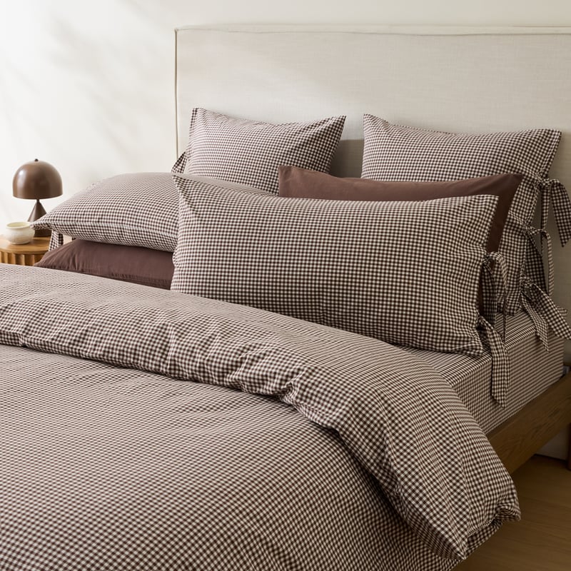Stonewashed Cotton Chocolate Mini Gingham Pillowcases