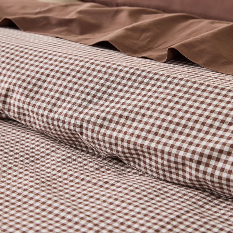 Stonewashed Cotton Chocolate Mini Gingham Quilt Cover Separates 