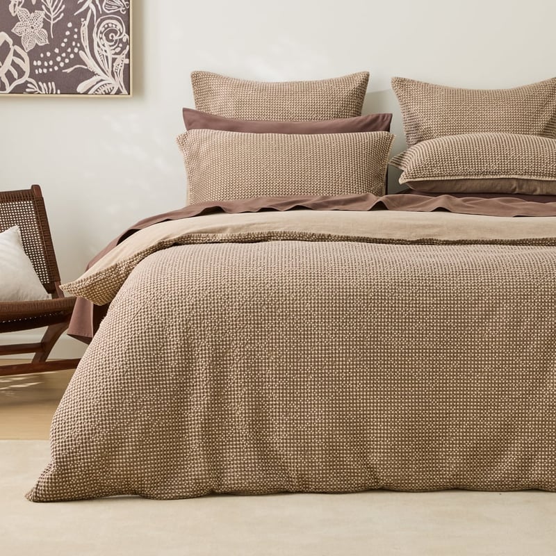 Denver Mocha Waffle Quilt Cover Set + Separates