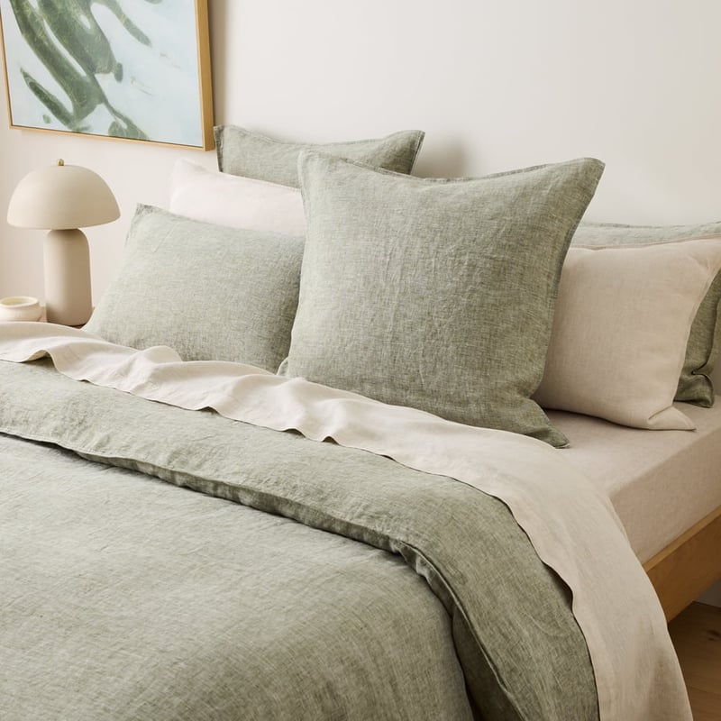 Vintage Washed Linen Dill Quilt Cover Separates