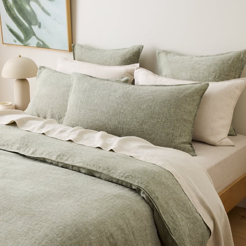 Vintage Washed Linen Dill Quilt Cover Separates
