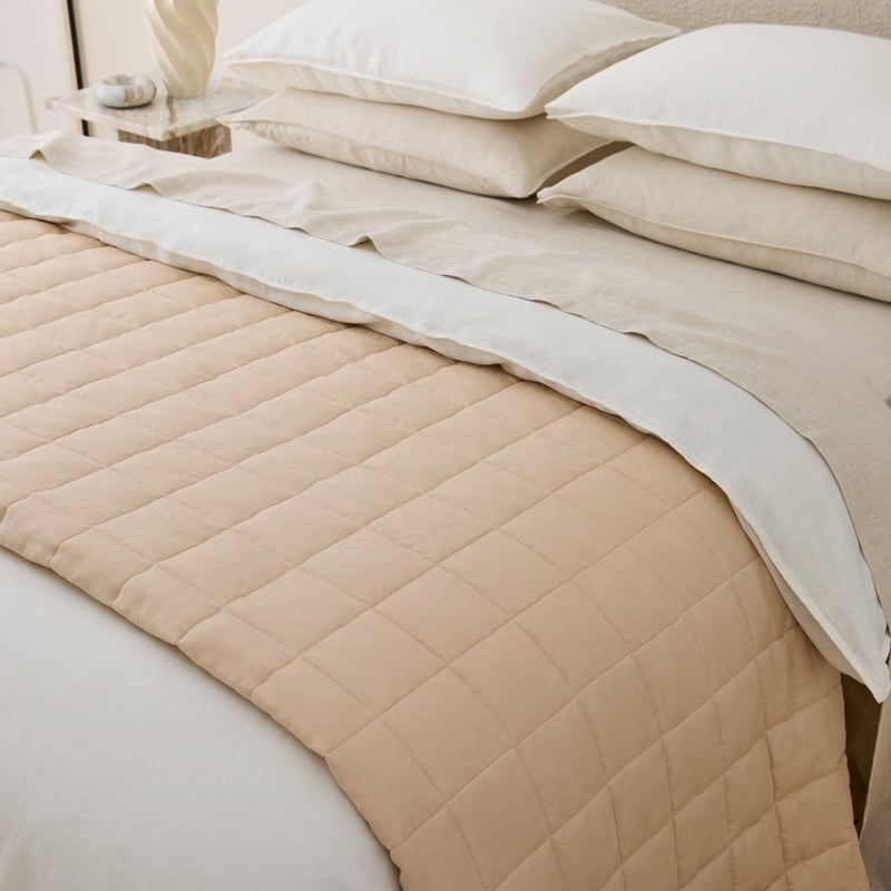 Vintage Washed Linen Macadamia Quilted Bedcover