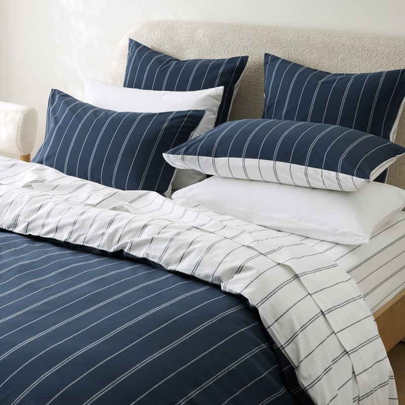 Stonewashed Cotton Navy Pencil Stripe Quilt Cover Separates