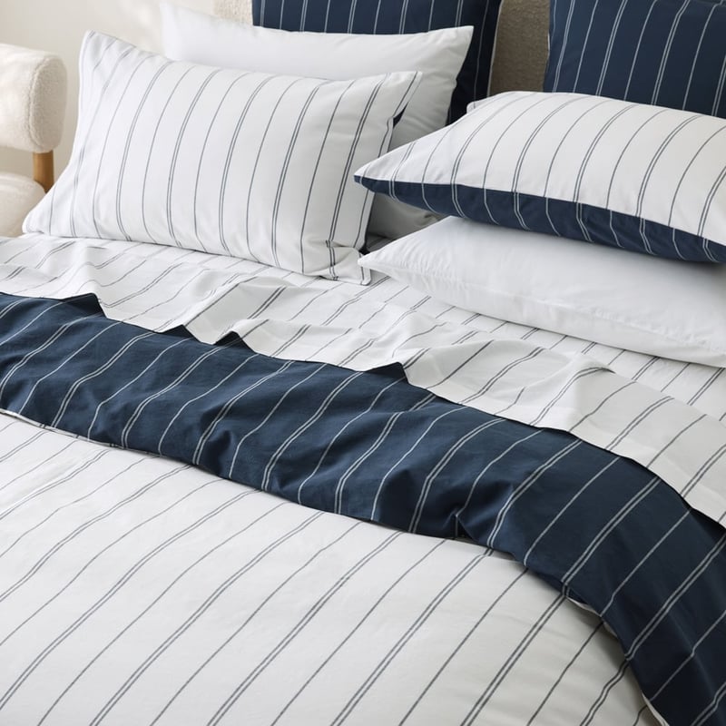 Stonewashed Cotton Navy Pencil Stripe Quilt Cover Separates