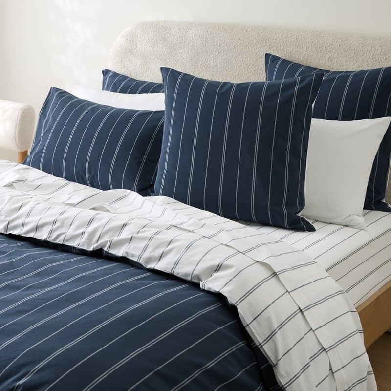 Stonewashed Cotton Navy Pencil Stripe Quilt Cover Separates
