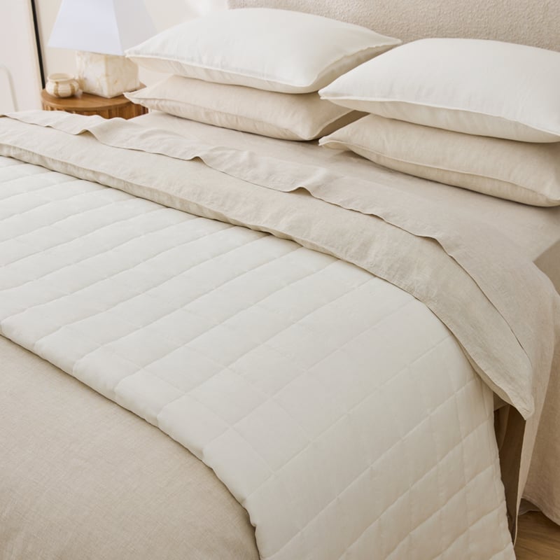 Vintage Washed Linen Coconut Quilted Bedcover