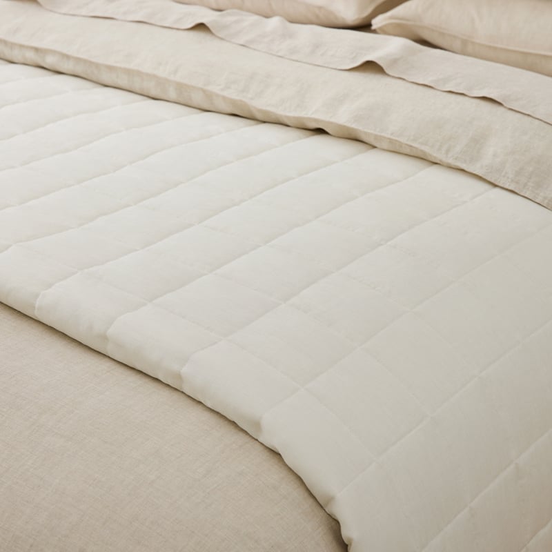 Vintage Washed Linen Coconut Quilted Bedcover