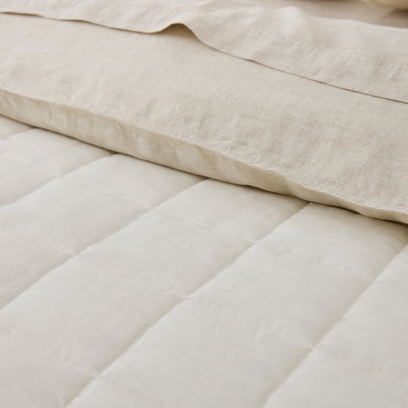 Vintage Washed Linen Coconut Quilted Bedcover