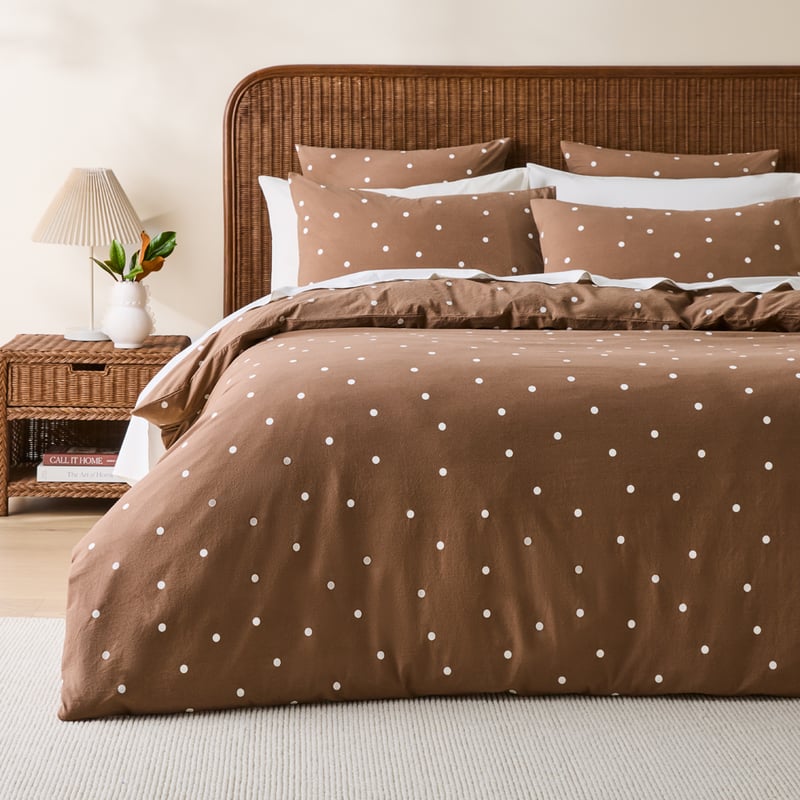 Stonewashed Cotton Fudge & Coconut Spot Quilt Cover Separates