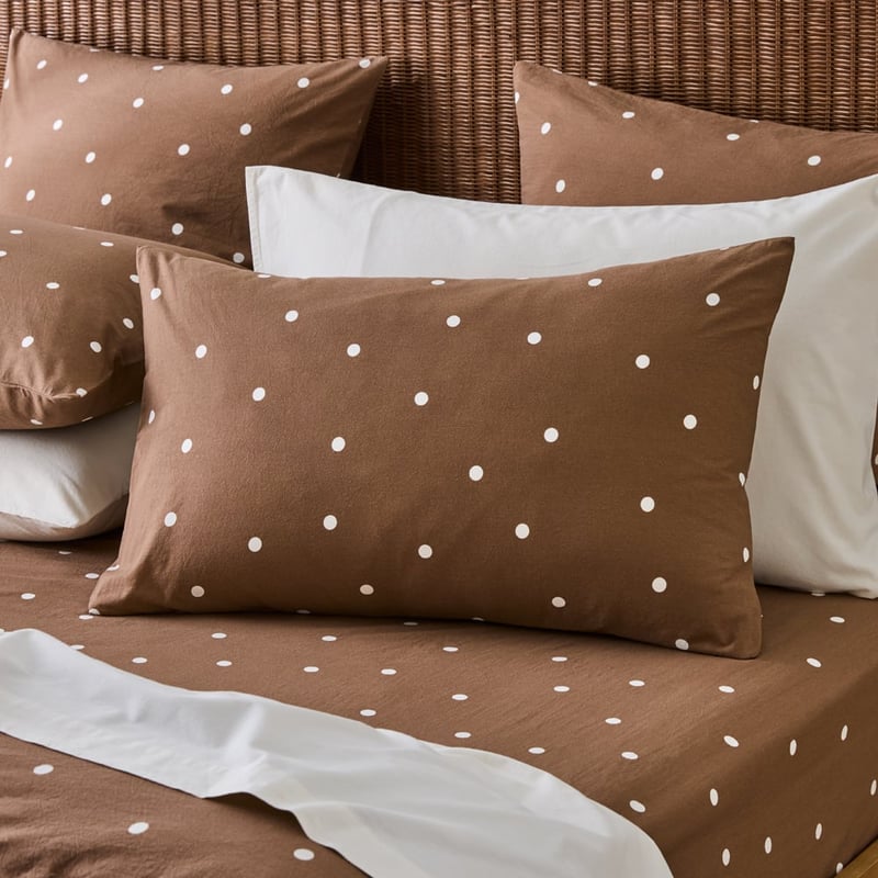Stonewashed Cotton Fudge & Coconut Spot Quilt Cover Separates