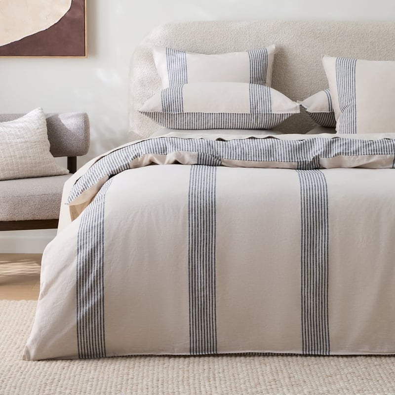 Linen Cotton Natural & Black Soho Stripe Quilt Cover Set + Separates
