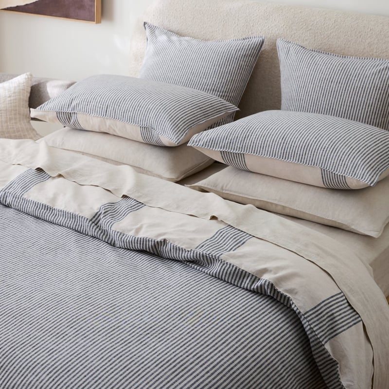 Linen Cotton Natural & Black Soho Stripe Quilt Cover Set + Separates