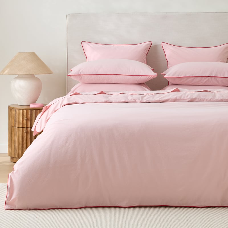 Stonewashed Cotton Peony & Salsa Piped Quilt Cover Separates