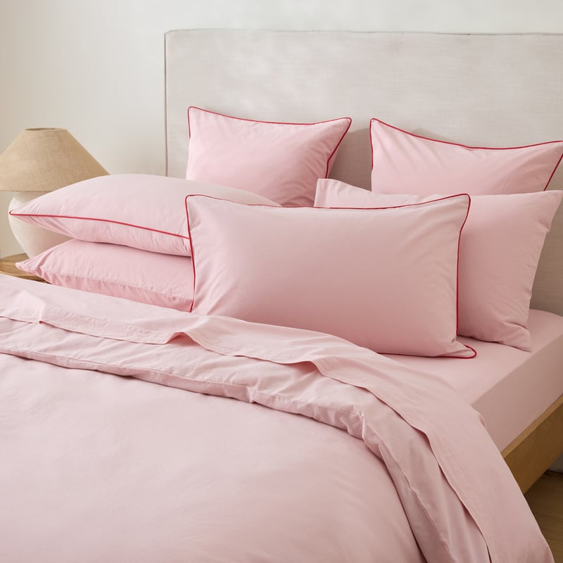 Stonewashed Cotton Peony & Salsa Piped Pillowcases