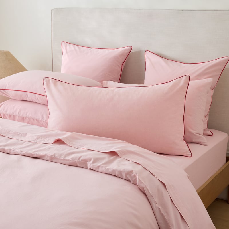 Stonewashed Cotton Peony & Salsa Piped Pillowcases