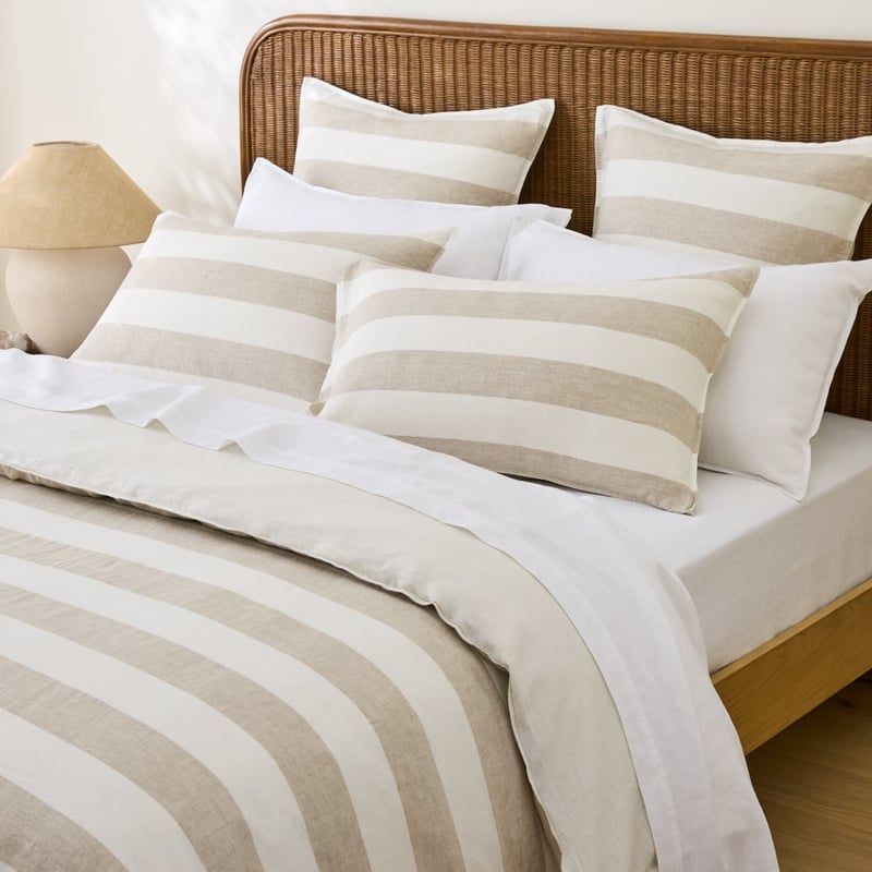 Vintage Washed Linen Linen & White Wide Stripe Quilt Cover Separates