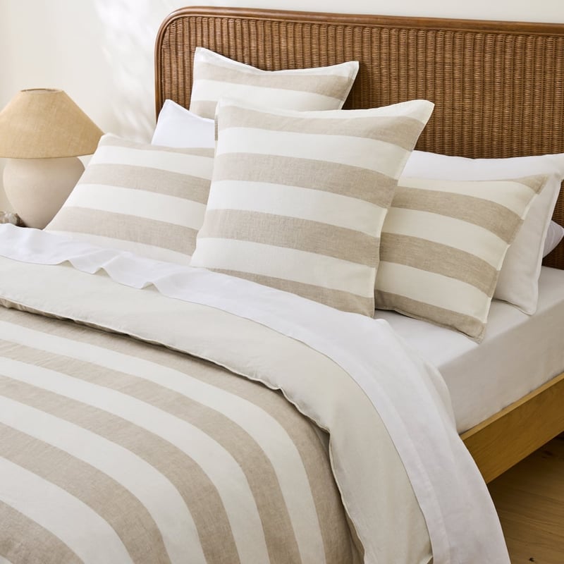 Vintage Washed Linen Linen & White Wide Stripe Quilt Cover Separates