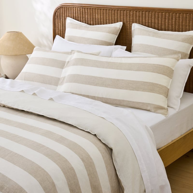 Vintage Washed Linen Linen & White Wide Stripe Quilt Cover Separates