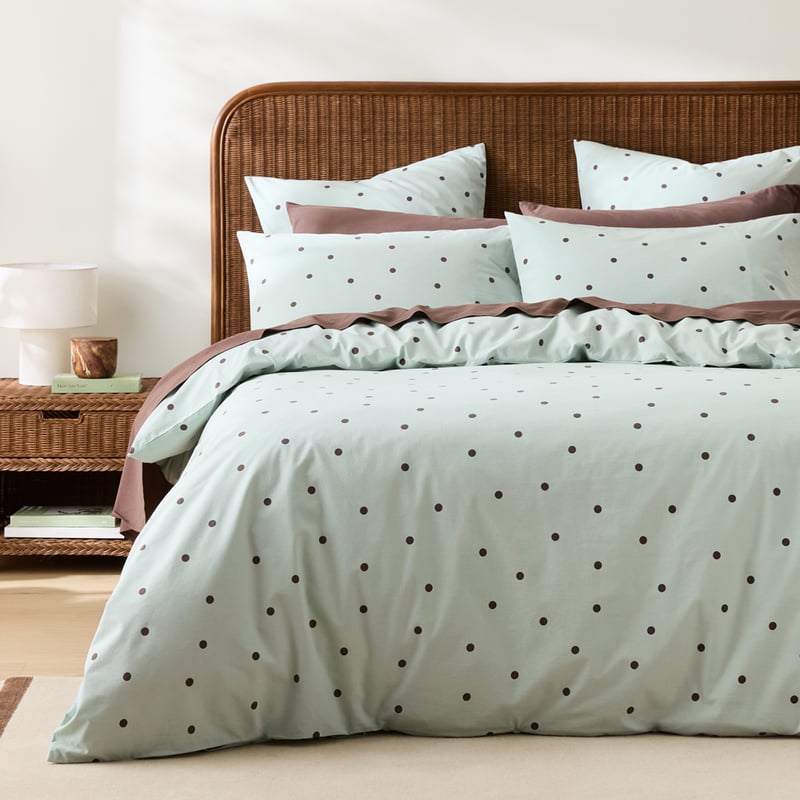 Stonewashed Cotton Mint & Chocolate Spot Quilt Cover Separates 