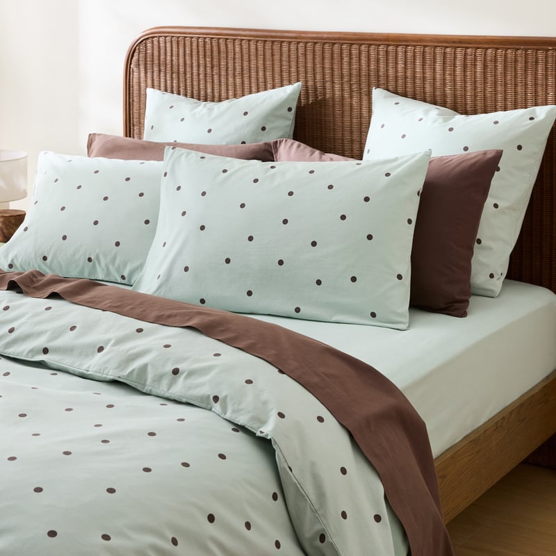 Stonewashed Cotton Mint & Chocolate Spot Quilt Cover Separates 