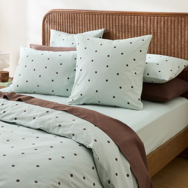 Stonewashed Cotton Mint & Chocolate Spot Quilt Cover Separates 