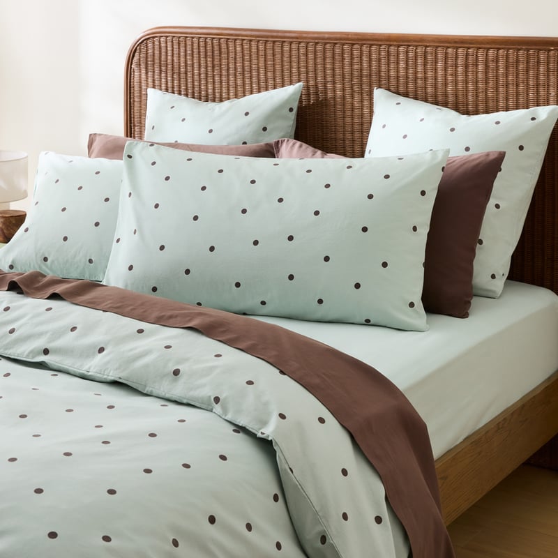 Stonewashed Cotton Mint & Chocolate Spot Quilt Cover Separates 