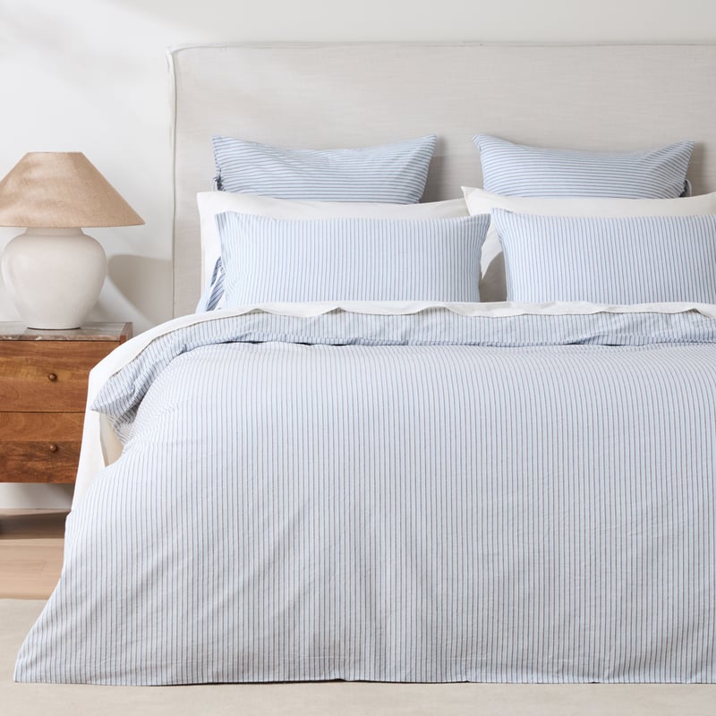 Stonewashed Cotton Blue & Chocolate Thin Stripe Quilt Cover Separates 
